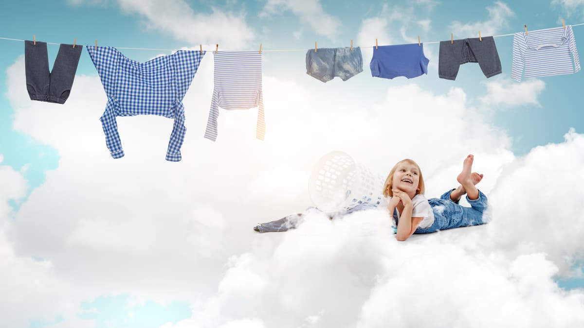 Happy customer receiving fresh laundry