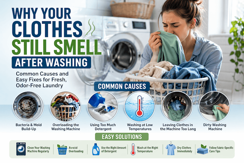You’ve just finished a wash cycle, opened the machine, and surprisingly your clothes don’t smell fresh. If this happens often, you’re not alone. Understanding why your clothes still smell after washing is the first step to fixing the problem for good. In this guide, we’ll break down the most common causes and practical solutions to keep your laundry truly fresh.